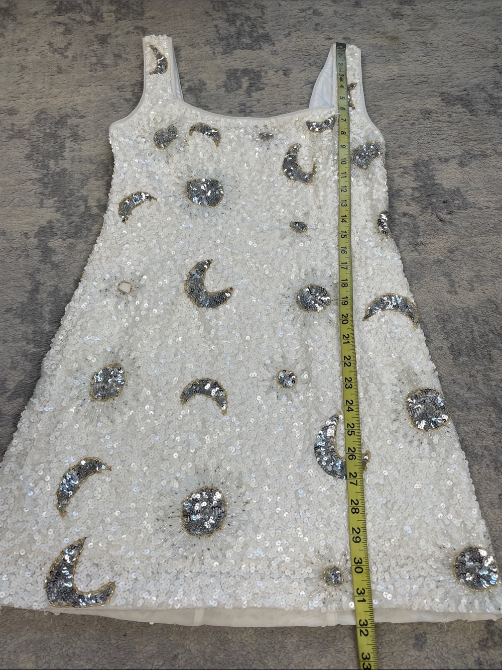 Show Me Your Mumu Lets Go Mini Dress White Celestial Sequin Moon Sun Sz M - Picture 10 of 12
